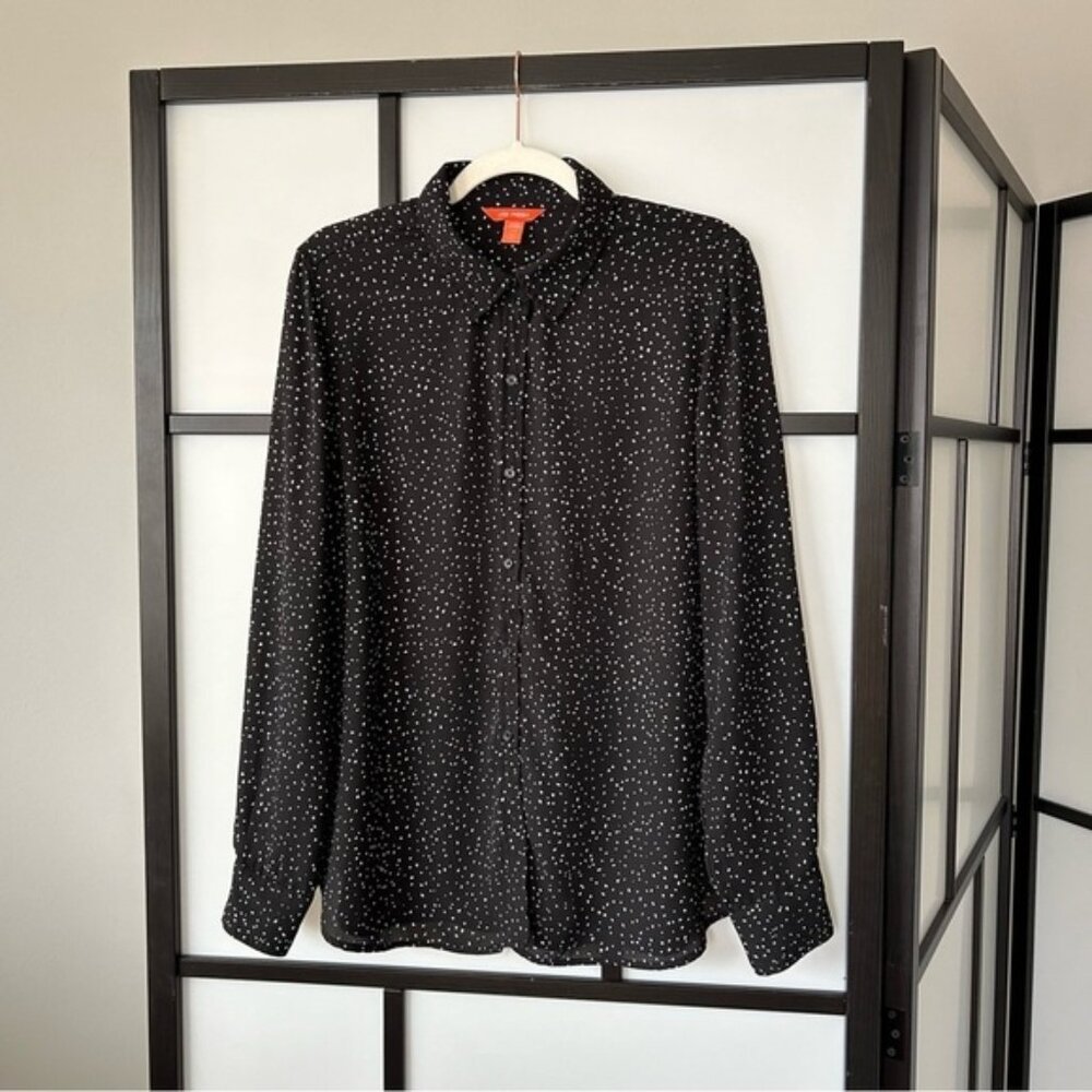 Joe Fresh Womens Black & White Polka Dot Long Sleeve Button Down Blouse
